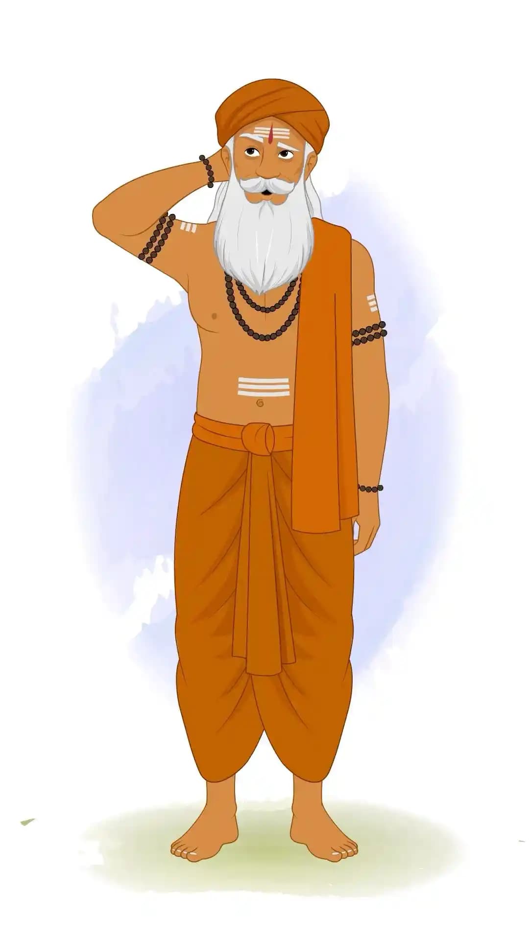 Hindu Sage Confused Pose Animated Vector Cartoon Character AKA Bhattacharya