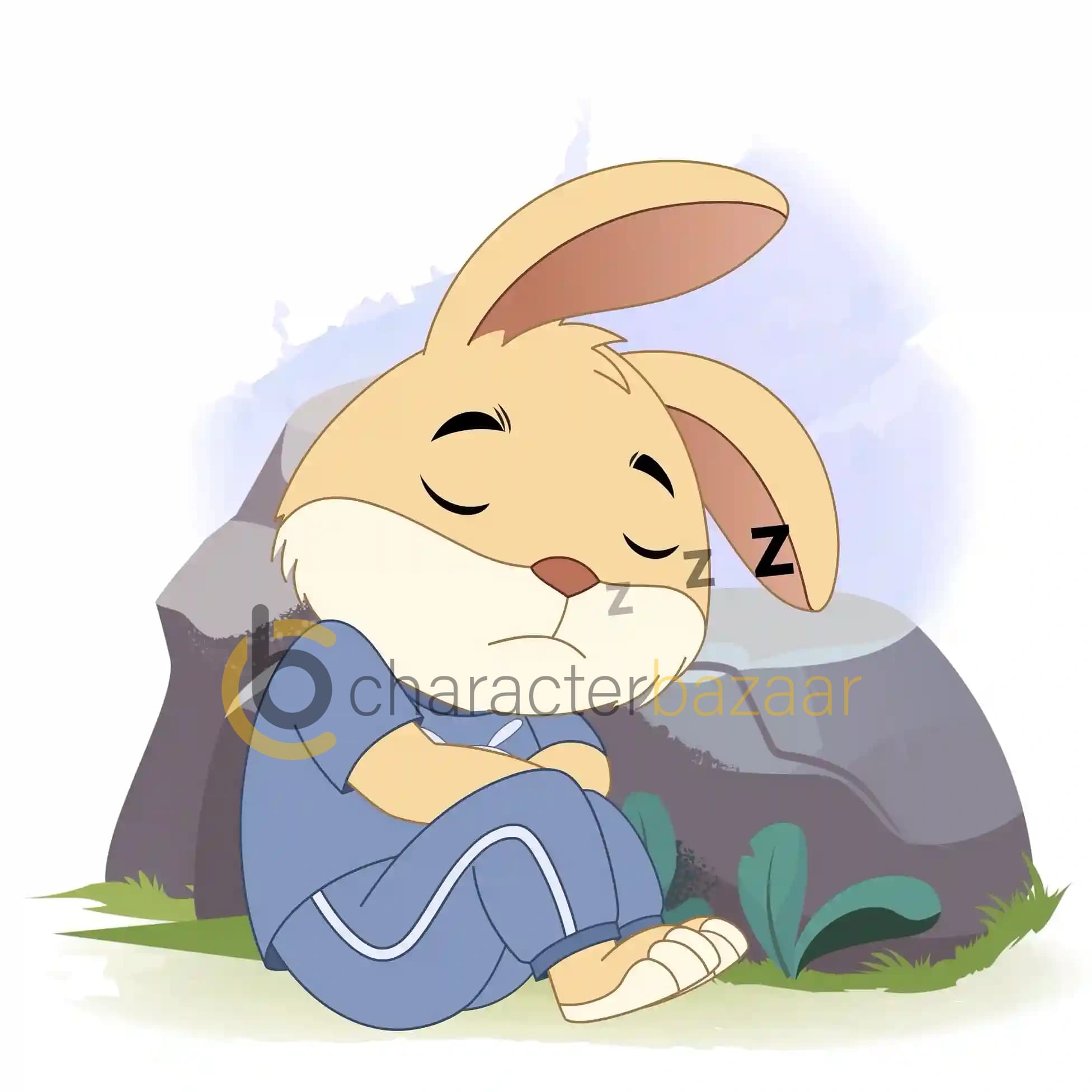 Cute Rabbit Sleeping Pose Animated Vector Cartoon Character AKA Bun the Rabbit