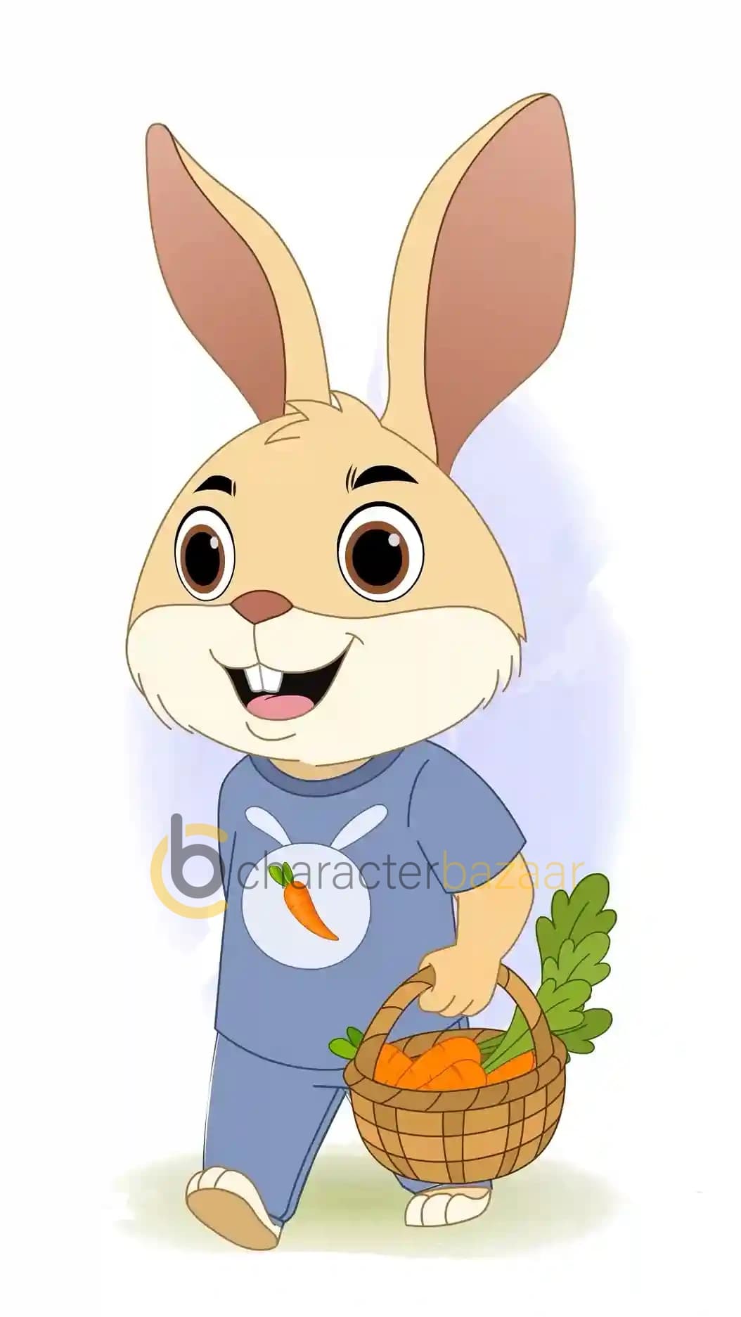 Cute Rabbit Carrying Carrot Basket Animated Vector Cartoon Character AKA Bun the rabbit