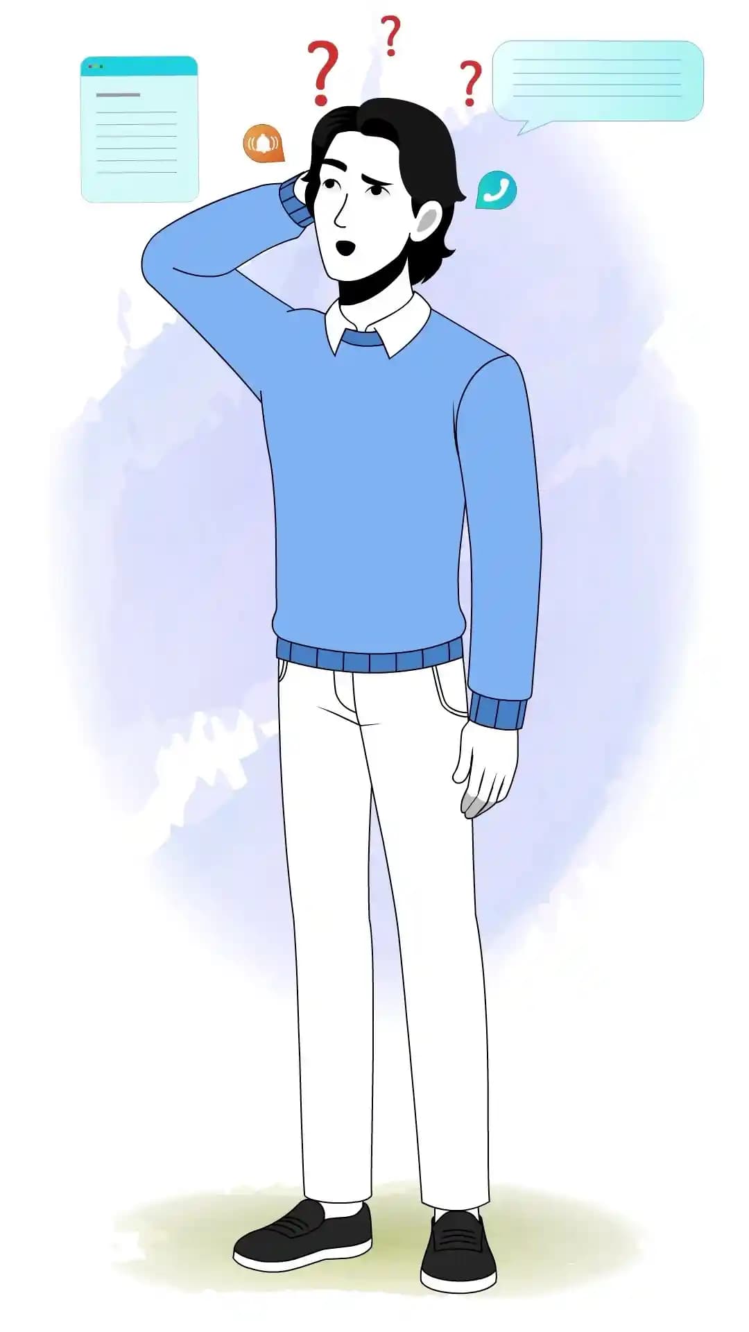 Businessman Animated Vector Cartoon Character Confused Expression with Question Marks AKA Jungkook