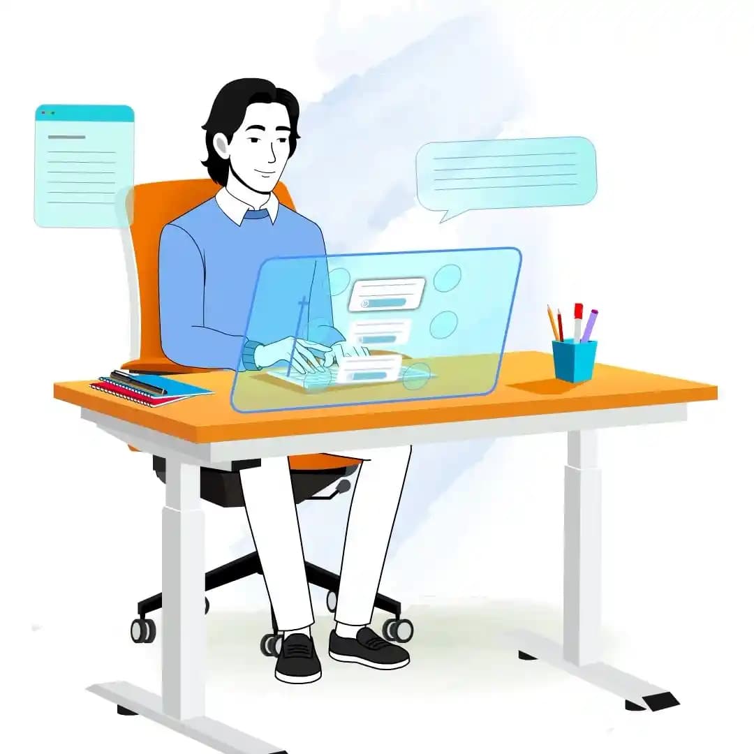 Businessman Animated Vector Cartoon Character Working on Computer System at Desk AKA Jungkook