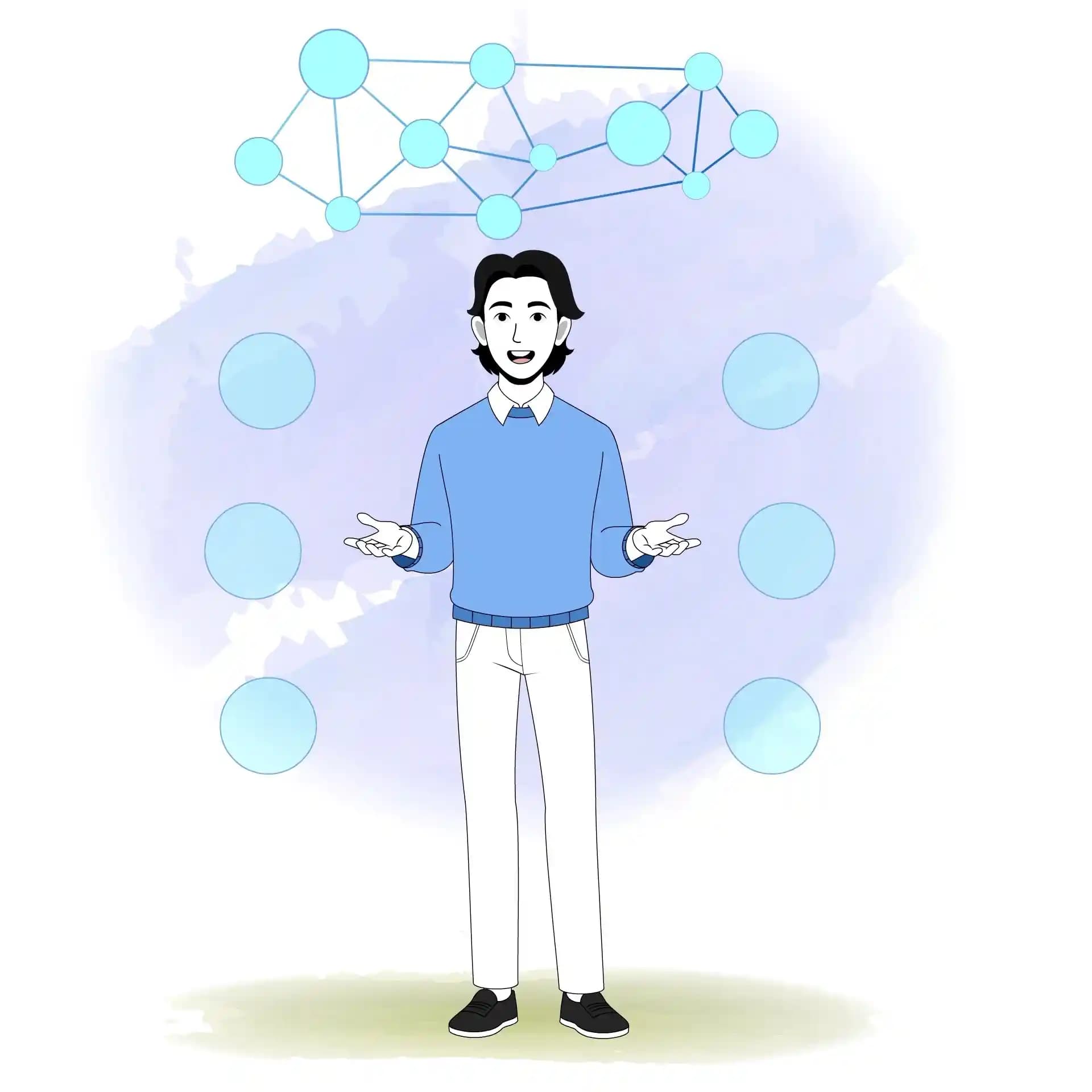 Businessman Animated Vector Cartoon Character Talking Front Pose with Data Network AKA Jungkook