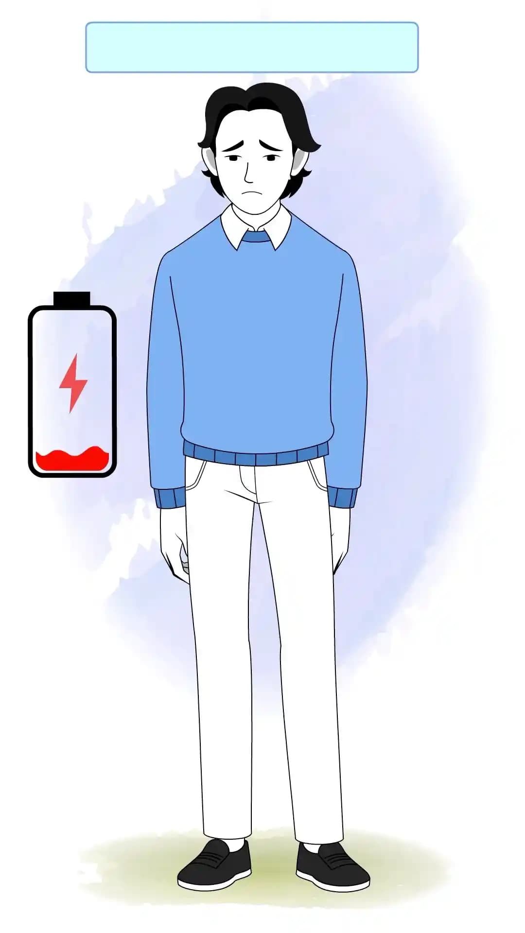 Businessman Animated Vector Cartoon Character Sad Expression with Low Battery Symbol AKA Jungkook