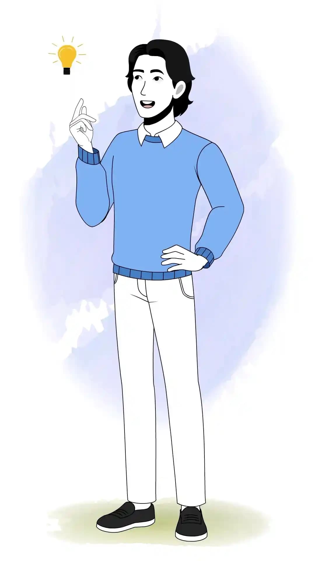 Businessman Animated Vector Cartoon Character Idea Pose with Light Bulb AKA Jungkook