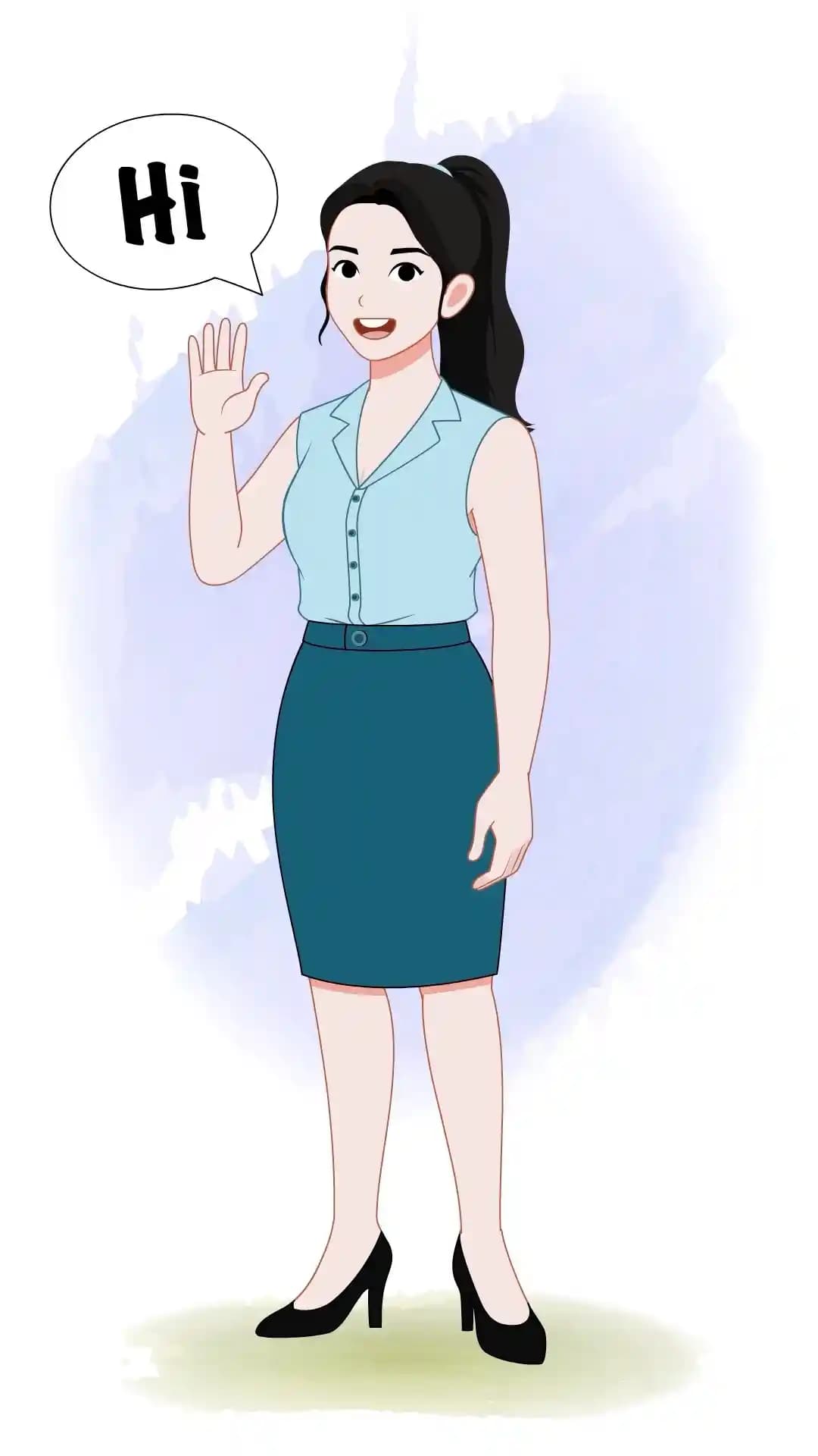Businesswoman Waving Hand and Saying Hi Greeting Animated Vector Cartoon Character AKA Daina