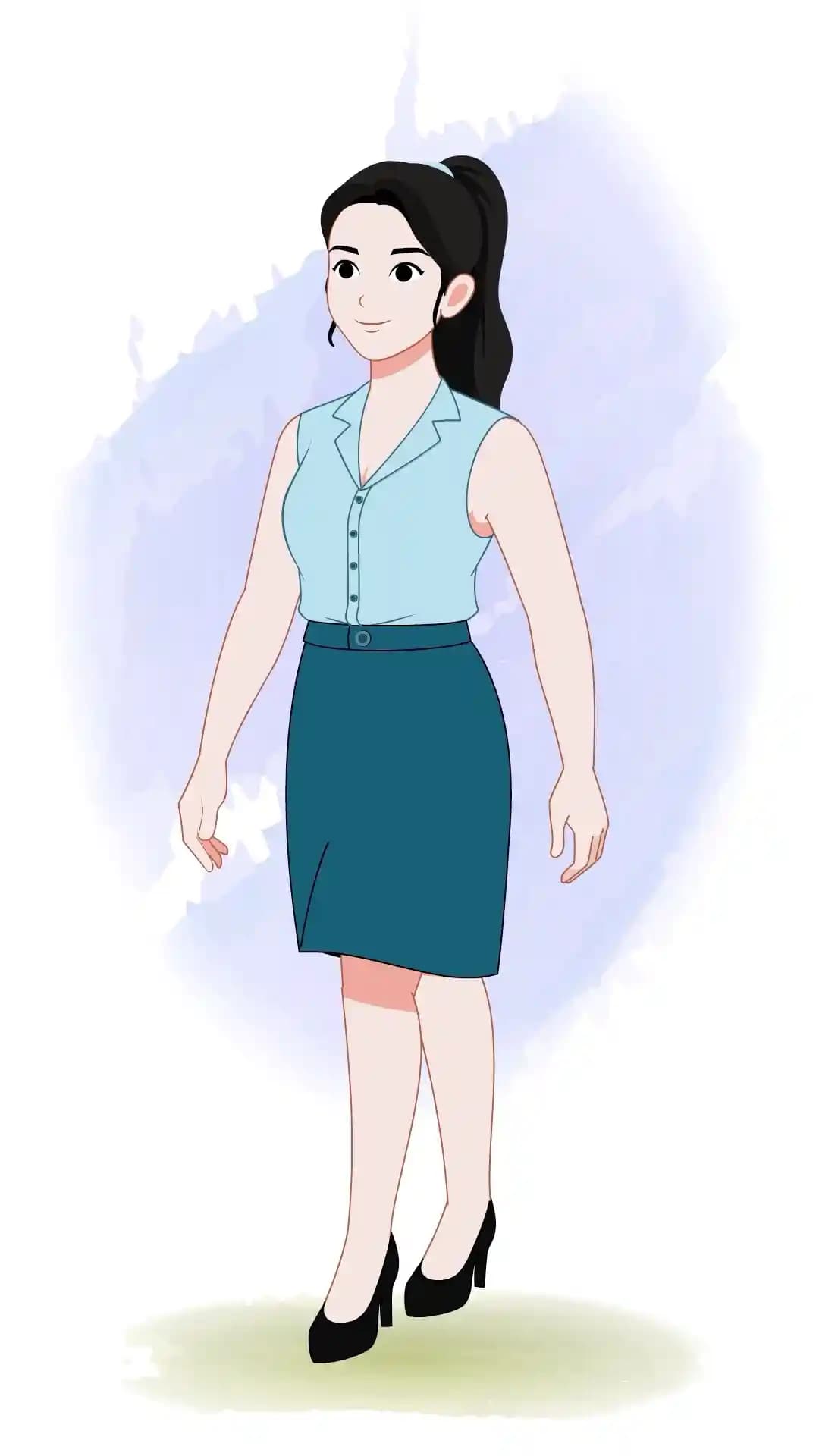 Female Office Character One Third Walking Animated Vector Cartoon Character AKA Daina