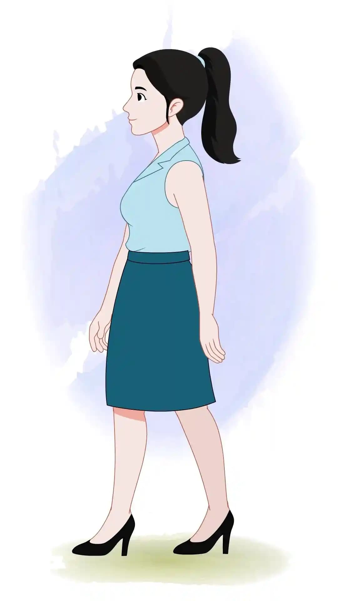 Female Office Character Side Walking Animated Vector Cartoon Character AKA Daina