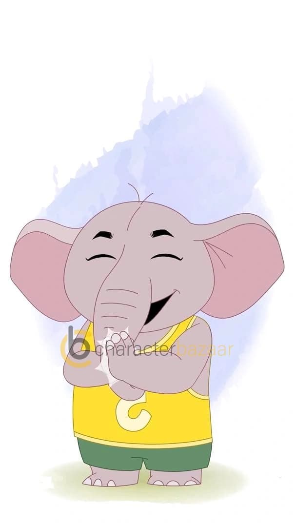 A 2d animated baby elephant clapping pose vector cartoon character AKA Bunty The Elephant