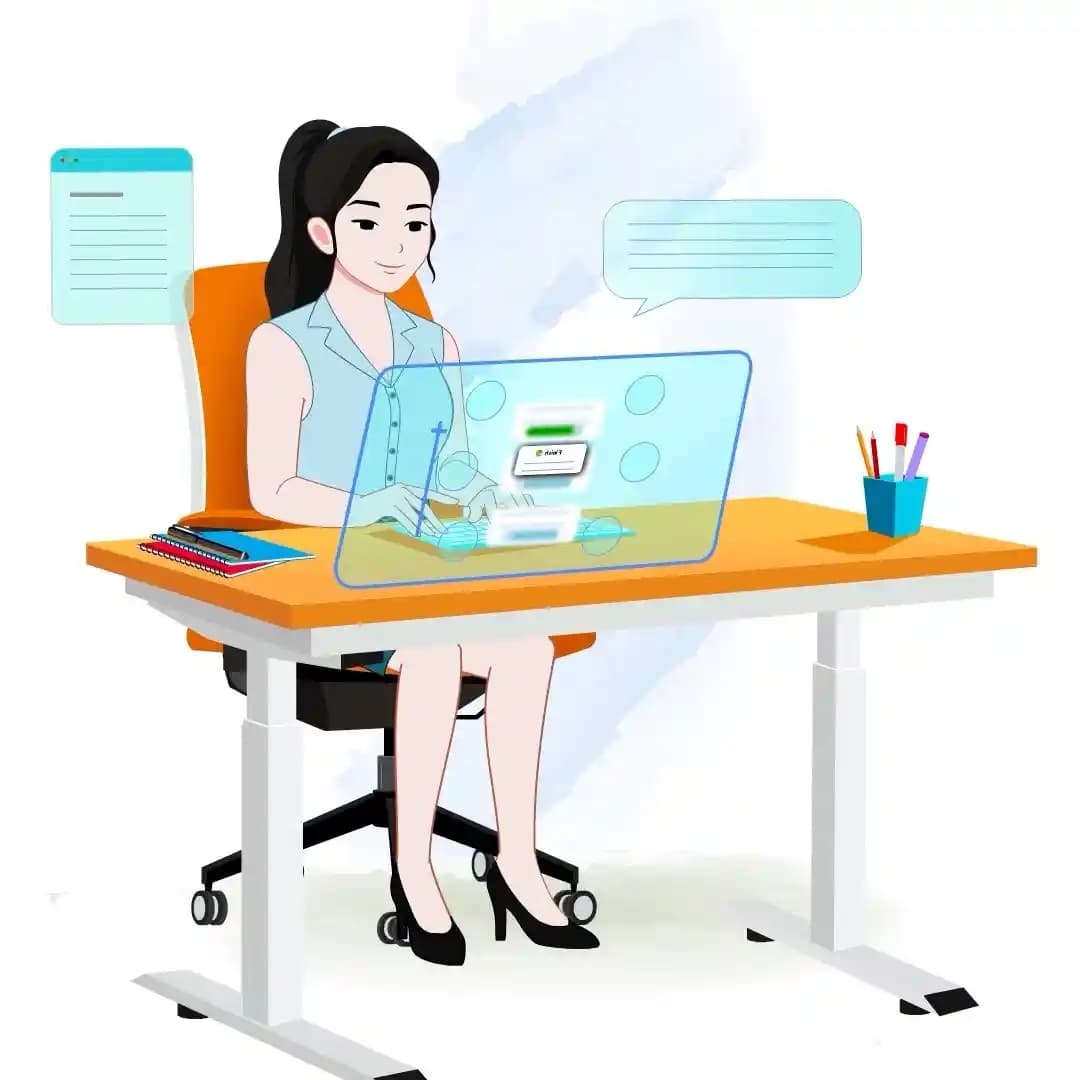 Female Office Character Working on Laptop at Desk Animated Vector Cartoon Character AKA Daina