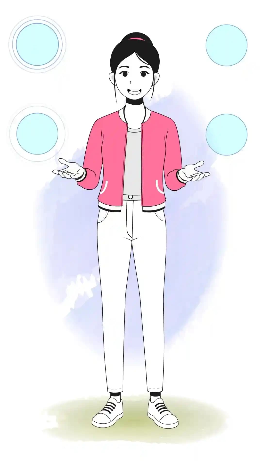 Cartoon woman character talking front view animated vector character AKA Scarlett