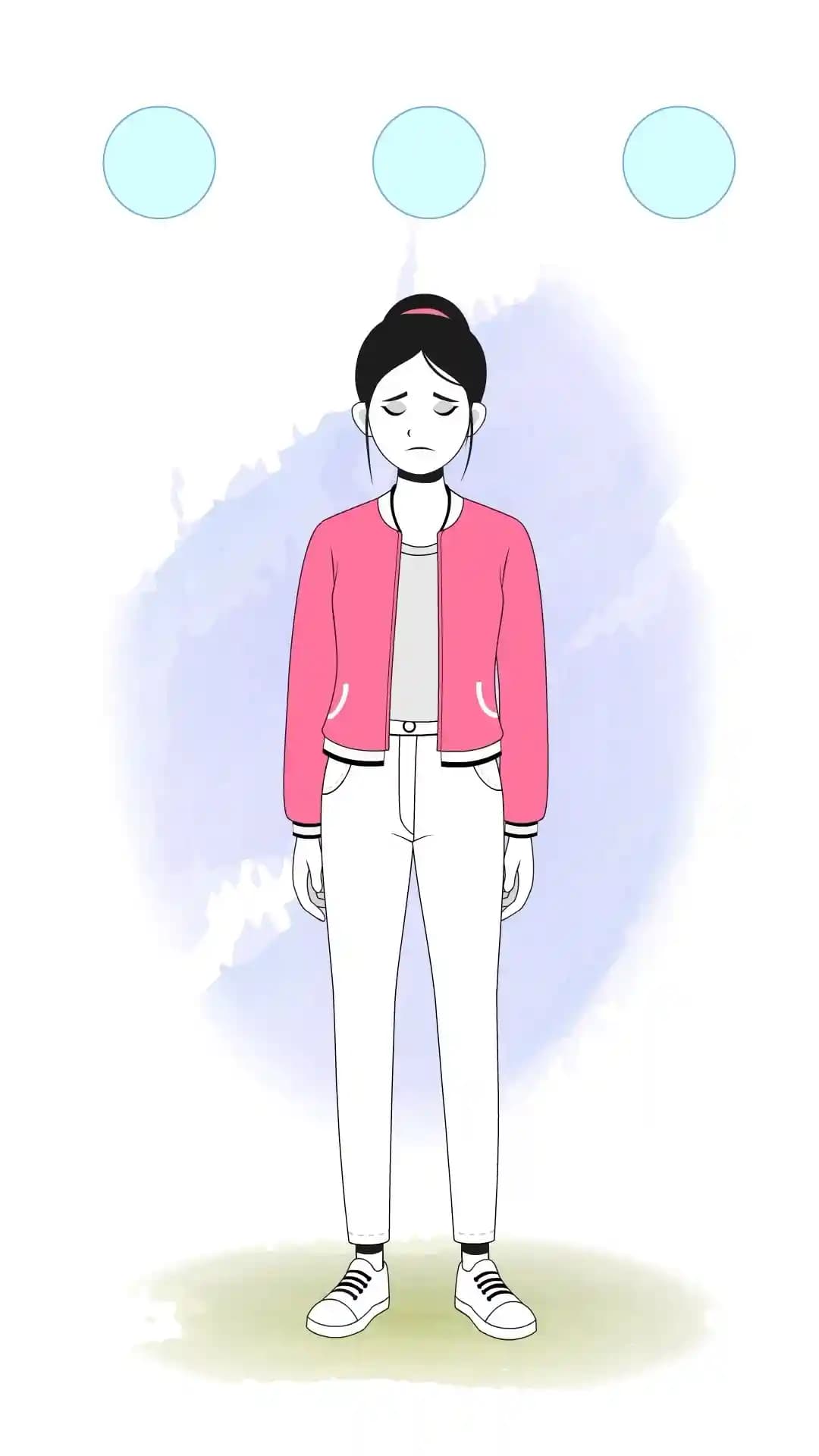 Cartoon woman character sad front view animated vector character AKA Scarlett