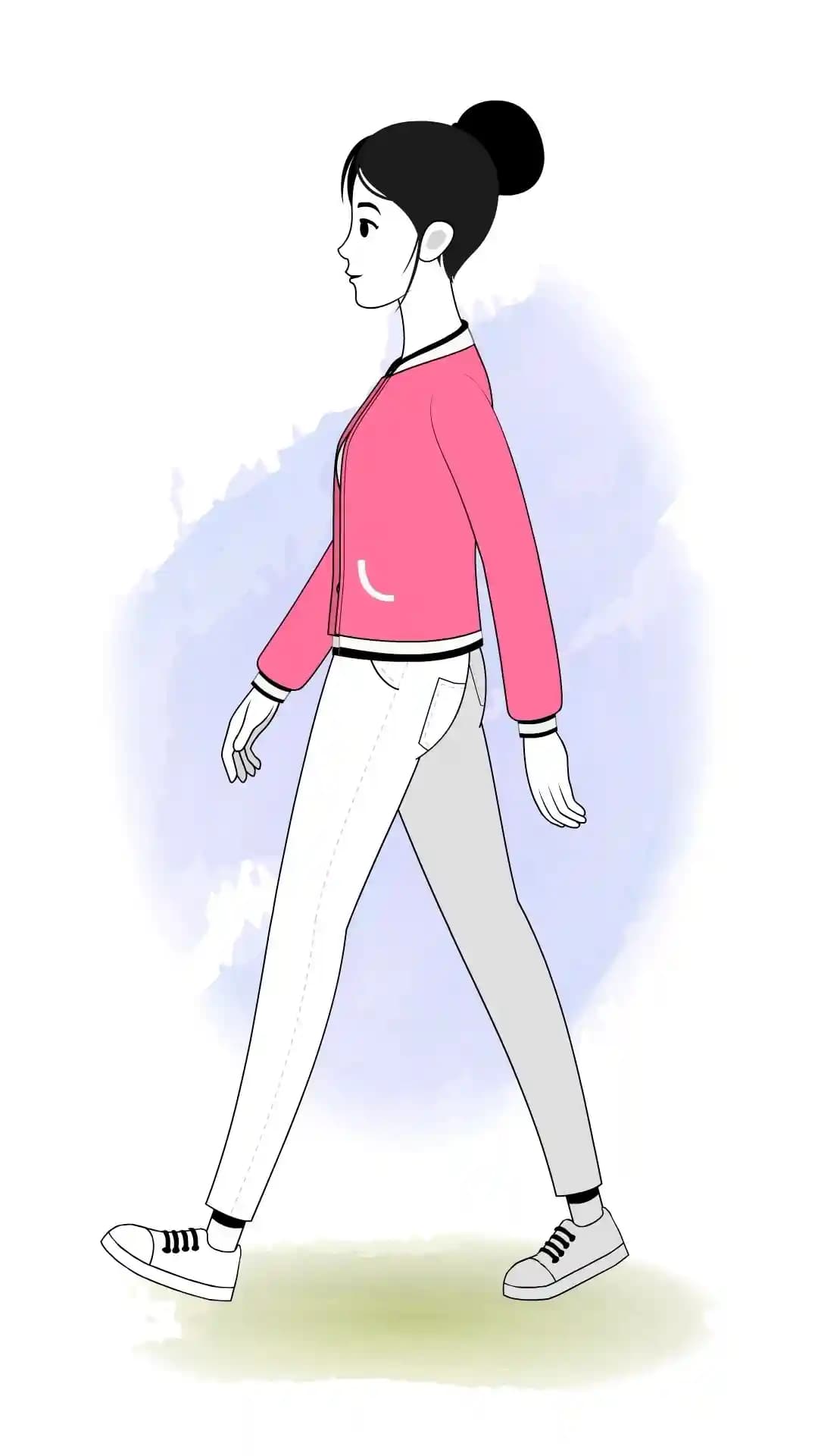 Cartoon woman side walk pose animated vector character AKA Scarlett