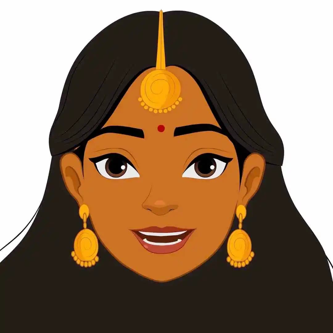 A traditional Indian woman in white saree animated face expression cartoon character vector AKA Saanvi