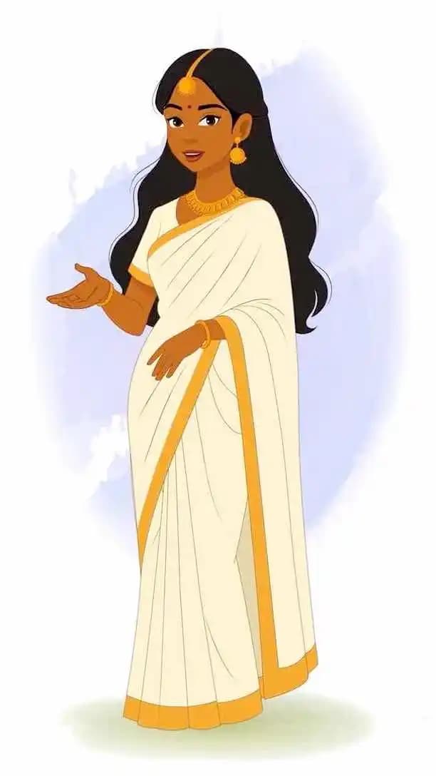 An animated traditional Indian woman in white saree talking pose cartoon character vector AKA Saanvi