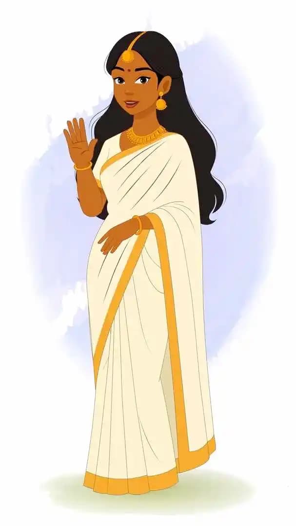 An animated traditional Indian Woman saying hi vector cartoon character AKA Saanvi