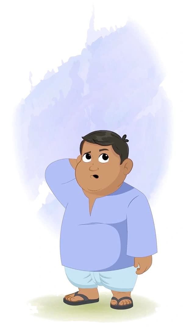 A 2d animated fat indian villager confused pose cartoon character vector AKA Devank