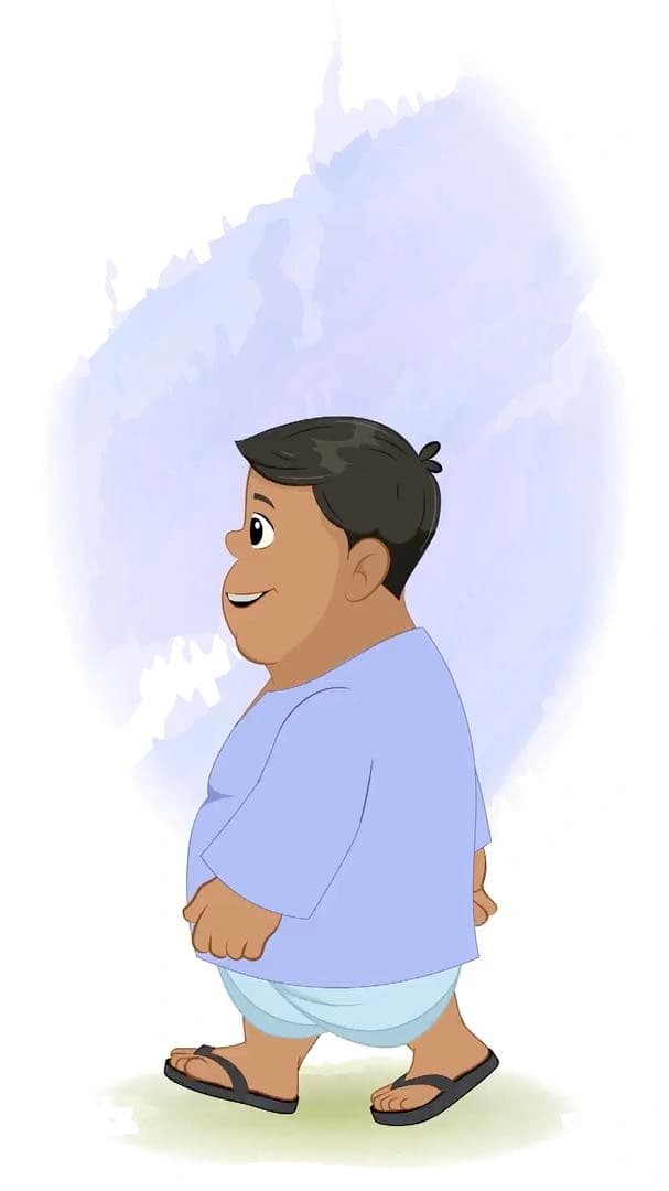 A 2d fat indian villager side walking animated vector cartoon character AKA Devank