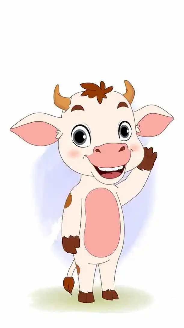 A cute baby cow saying hi animated vector cartoon character AKA Aaru The Cow