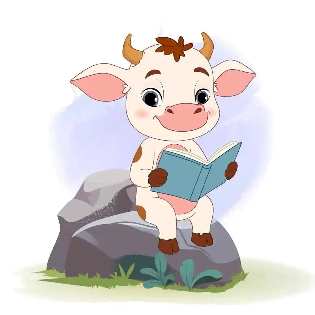 A cute baby cow reading book animated vector cartoon character