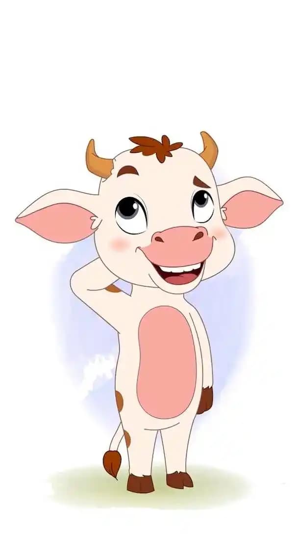 A cute confused baby cow animated vector cartoon character AKA Aaru The Cow
