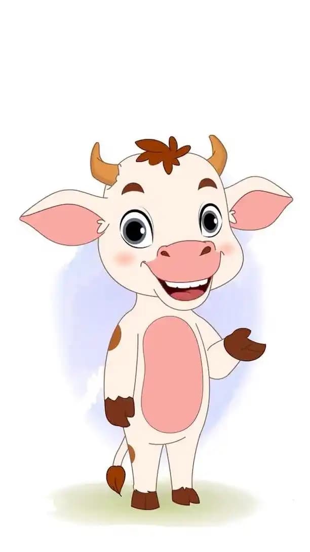 A cute baby cow talking animated vector cartoon character AKA Aaru The Cow