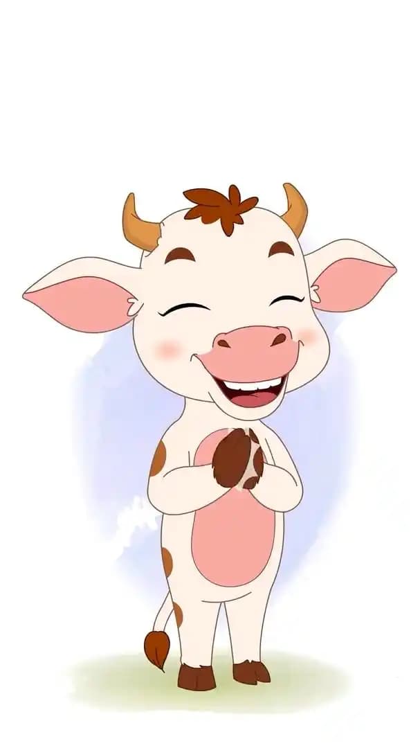 A cute baby cow clapping animated vector cartoon character AKA Aaru The Cow