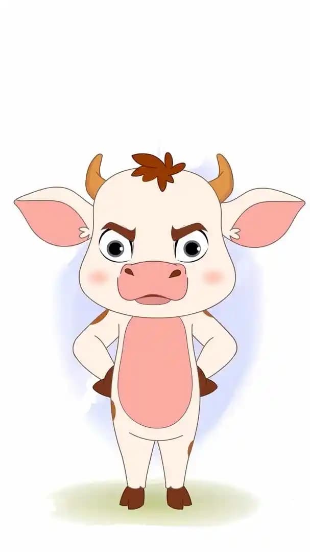 A cute angry baby cow animated vector cartoon character AKA Aaru The Cow