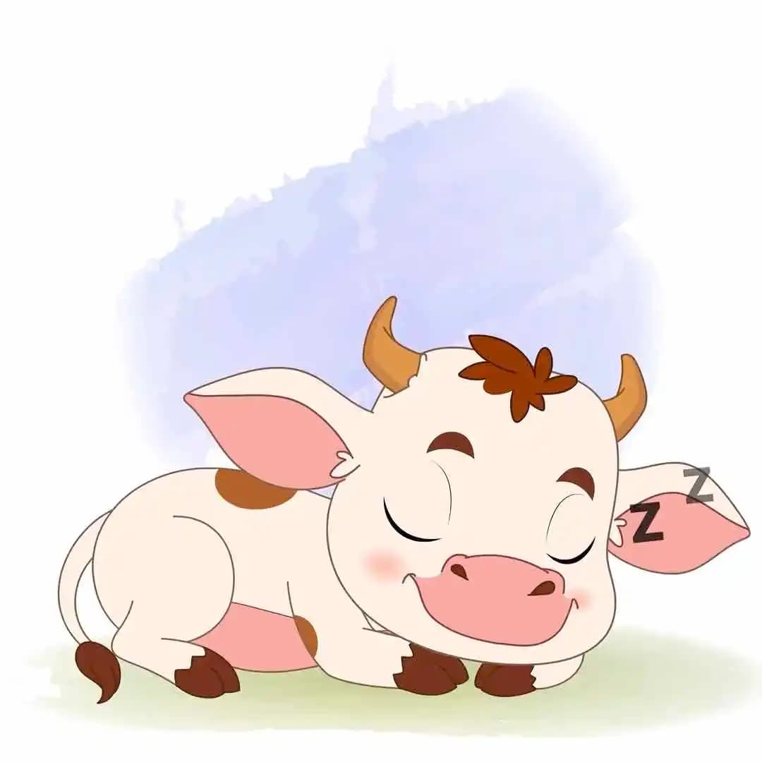 A cute baby cow sleeping animated vector cartoon character AKA Aaru The Cow