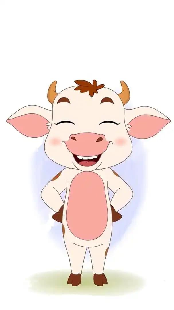 A cute baby cow laughing animated vector cartoon character AKA Aaru The Cow