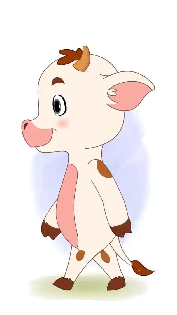 A cute baby cow side walking animated vector cartoon character AKA Aaru The Cow