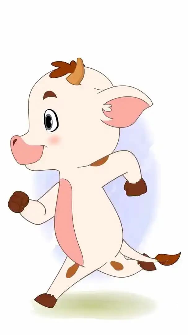 A cute baby cow side running animated vector cartoon character AKA Aaru The Cow