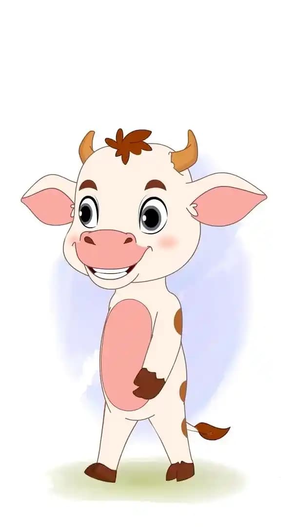 A cute baby cow walking animated vector cartoon character AKA Aaru The Cow