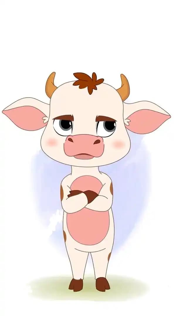 A cute annoyed baby cow animated vector cartoon character AKA Aaru The Cow