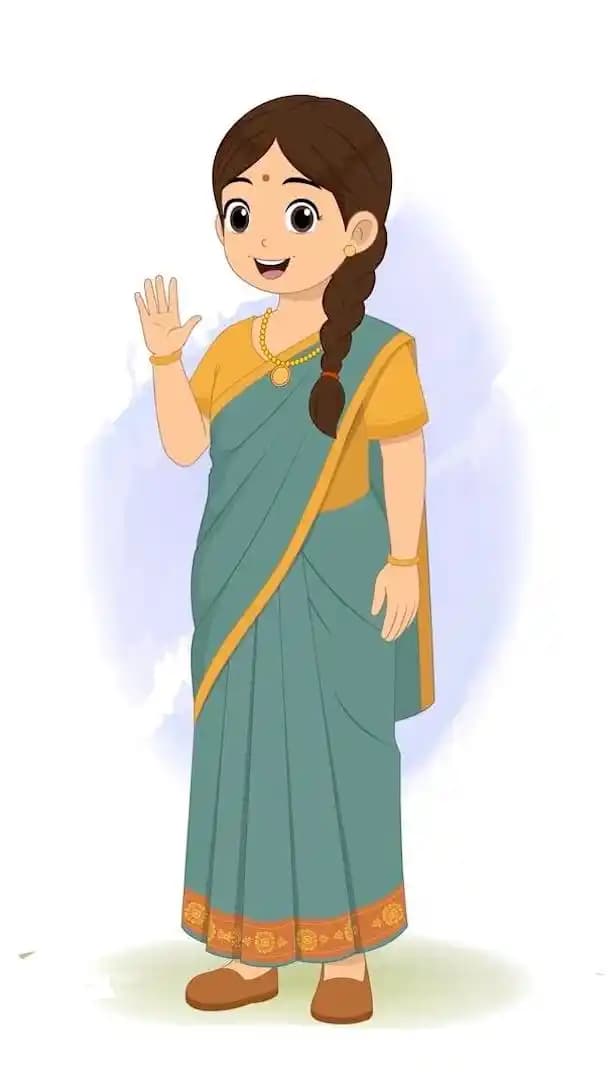 An Indian cartoon woman saying hi animated vector cartoon character AKA Rekha