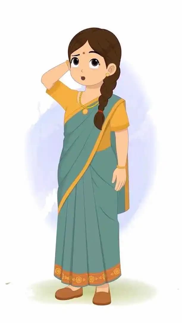 An Indian cartoon confused woman animated vector cartoon character AKA Rekha