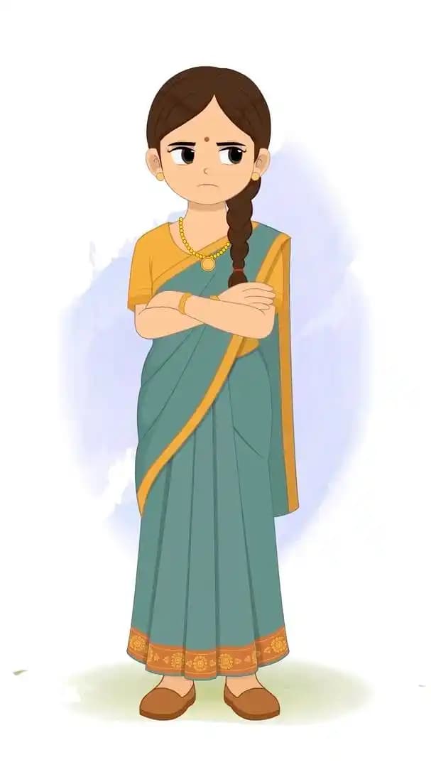 An Indian cartoon animated woman annoyed pose vector cartoon character AKA Rekha