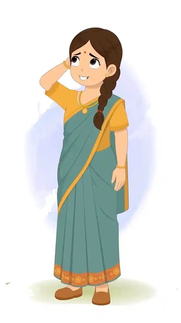 An Indian cartoon nervous woman animated vector cartoon character AKA Rekha
