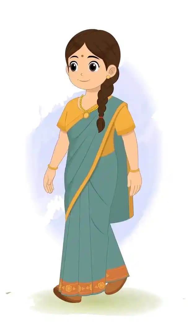 An Indian cartoon woman animated walking pose vector cartoon character AKA Rekha