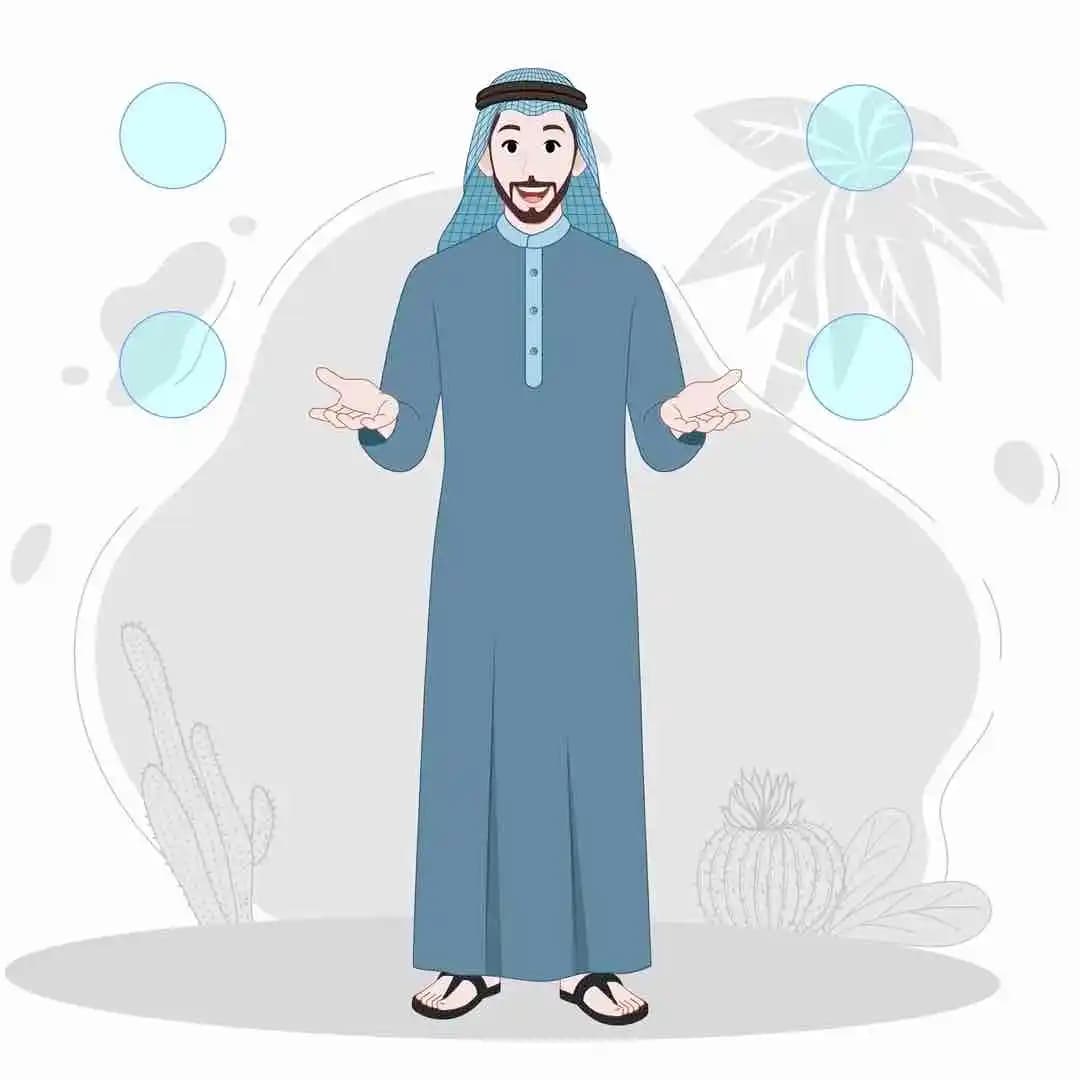 A muslim arab sheikh  talking animated vector cartoon character AKA Mustafa