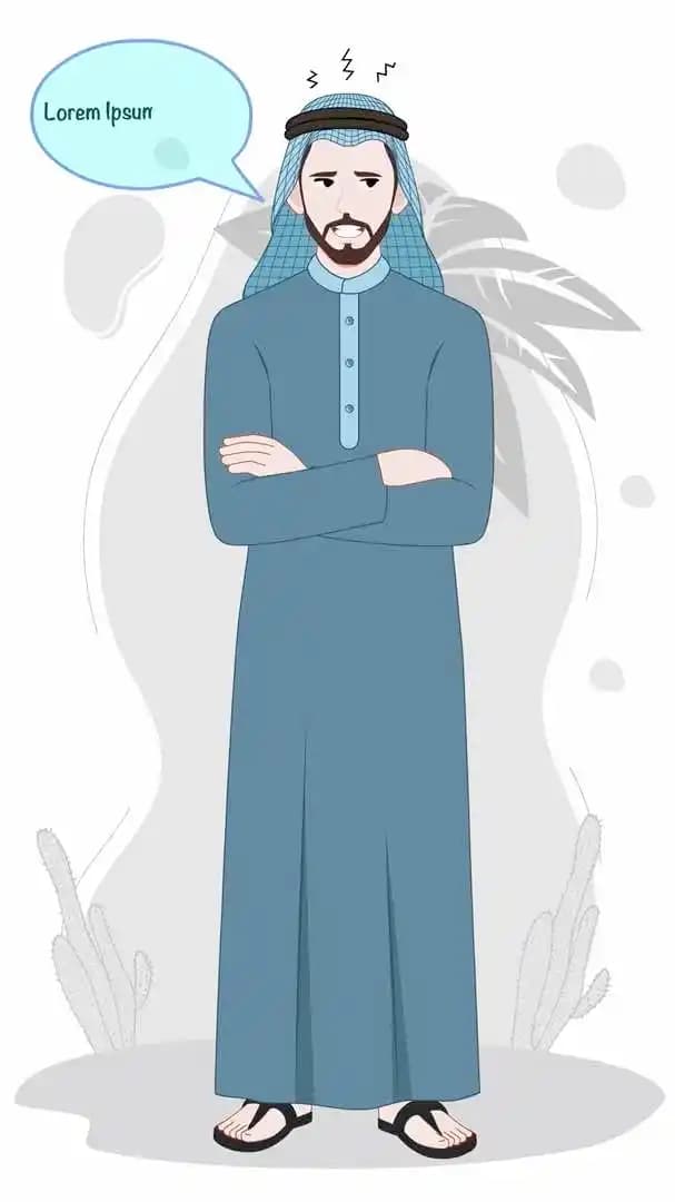 A muslim arab annoyed sheikh animated vector cartoon character AKA Mustafa