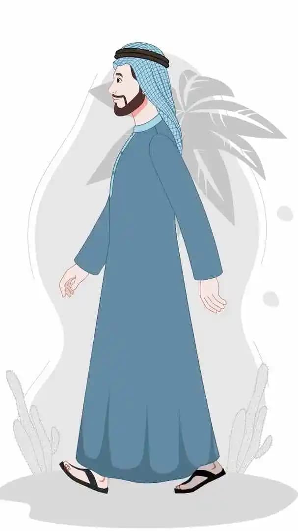 A muslim arab sheikh side walking animated action vector cartoon character AKA Mustafa