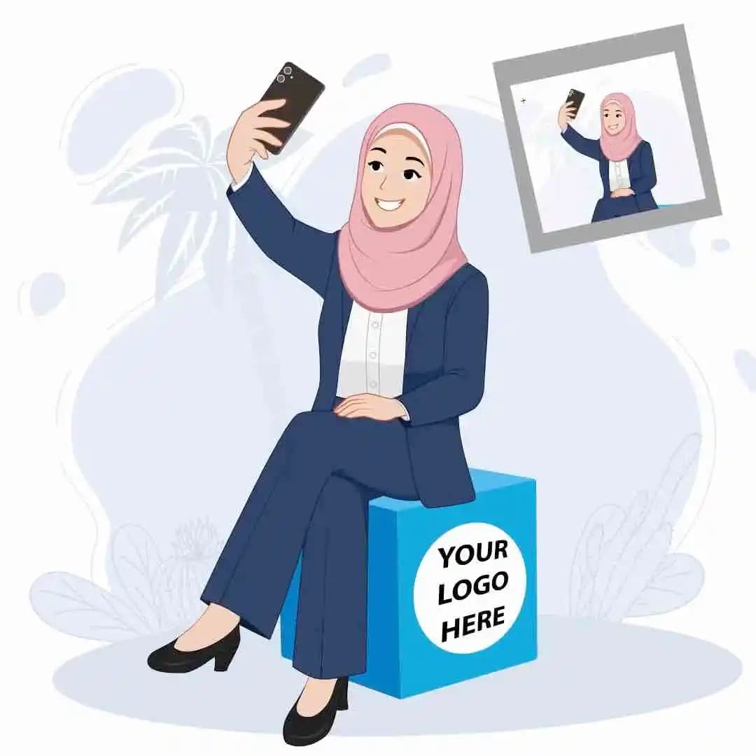 A female muslim office employee cartoon character taking selfie animated vector AKA Maryam