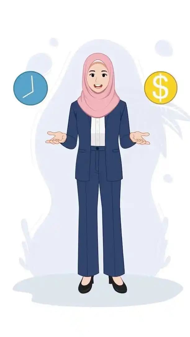 A female muslim office employee cartoon character talking selfie animated vector AKA Maryam