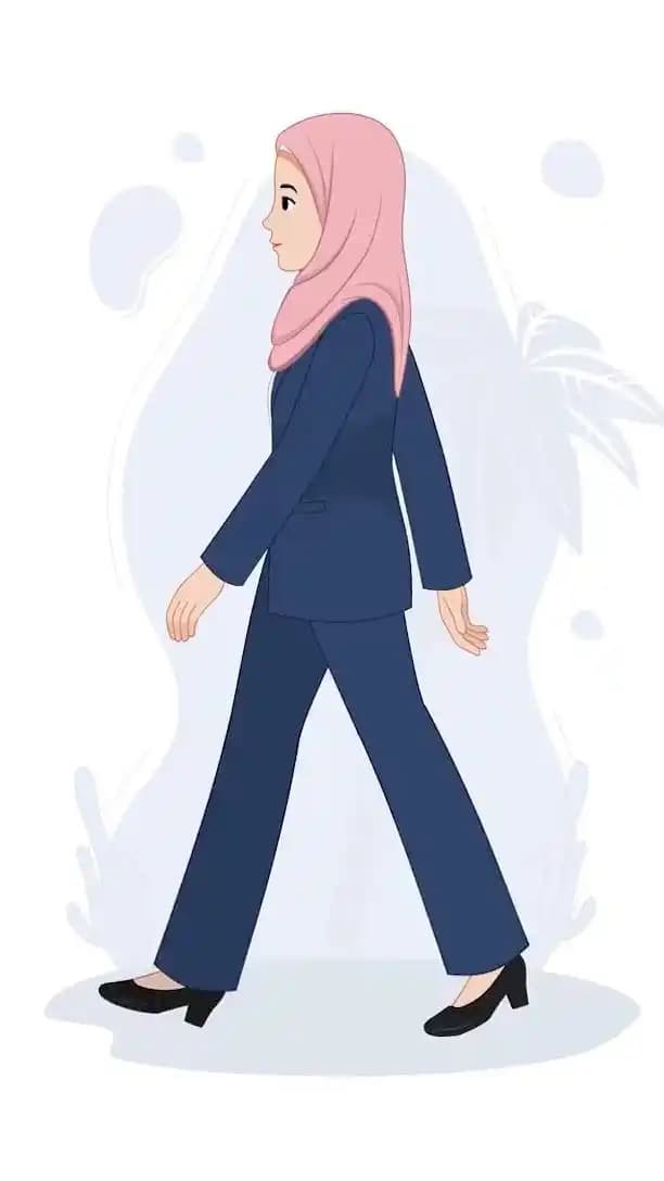 A female muslim office employee side walk cycle animated character vector AKA Maryam