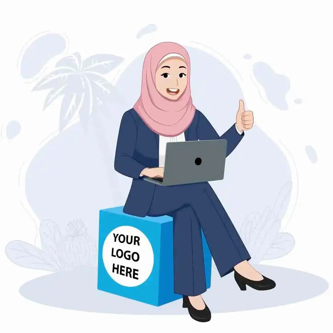 A female muslim office employee animated thumbs up pose vector cartoon character AKA Maryam