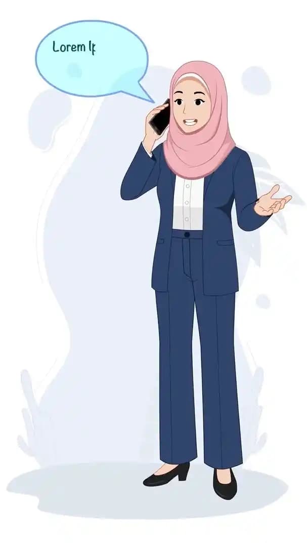 A female muslim office employee talking on phone animated vector cartoon character AKA Maryam