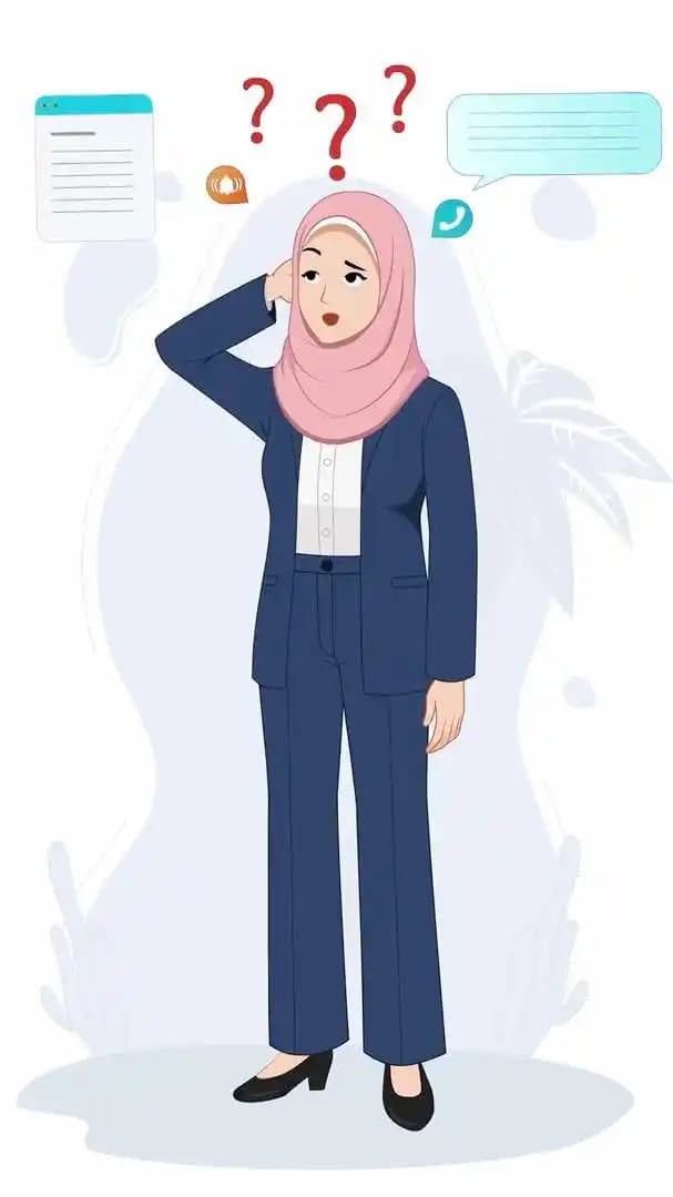 A confused female muslim office employee animated vector cartoon character AKA Mayam