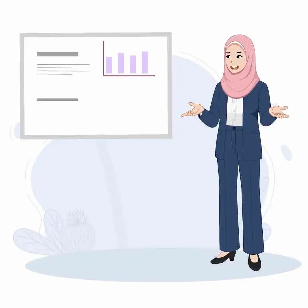 A female muslim office employee animated talking pose vector cartoon character AKA Maryam