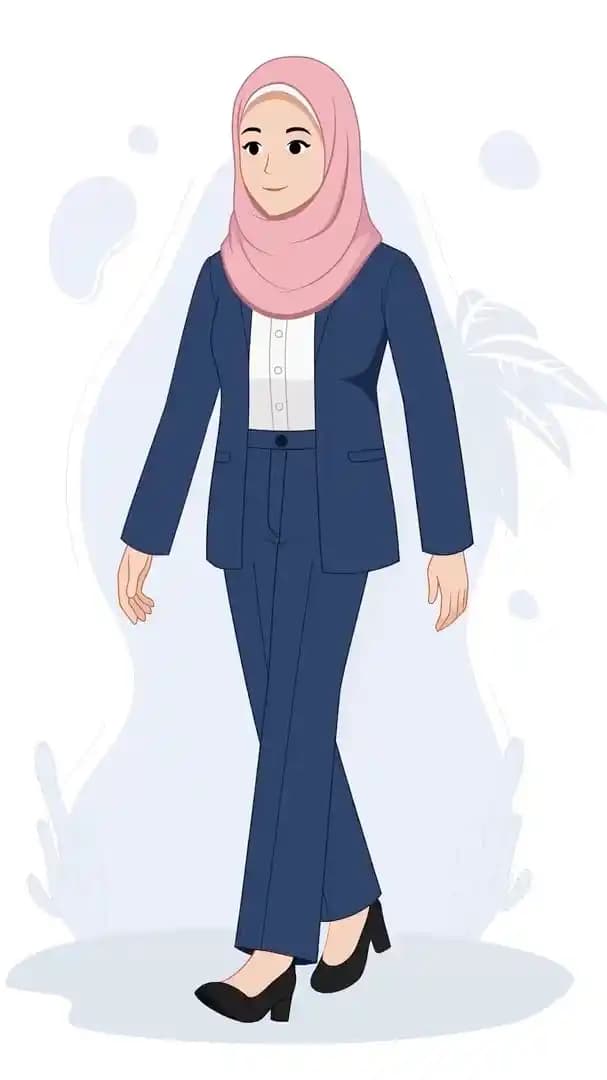 A female muslim office employee animated walking pose vector cartoon character AKA Maryam