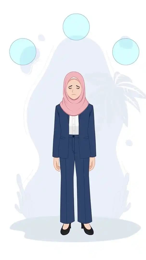 A sad female muslim office employee animated vector cartoon character AKA Maryam